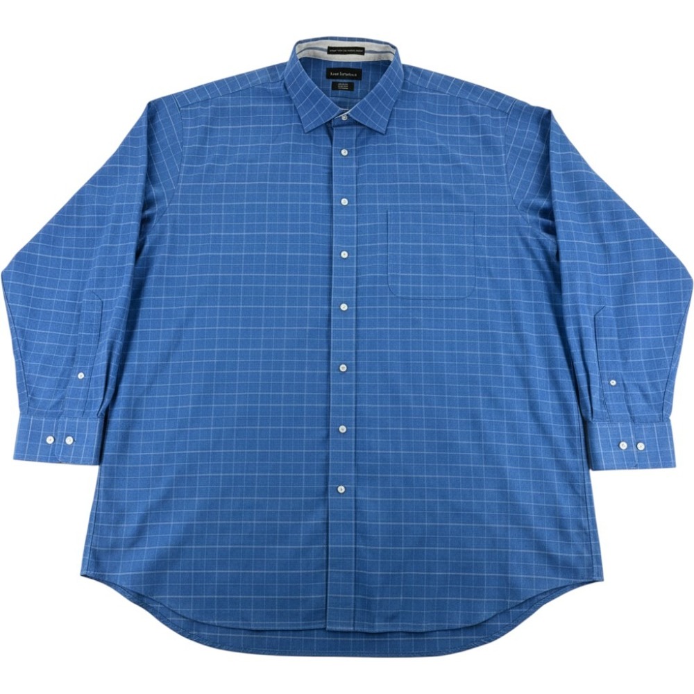 Paul Fredrick Mens Shirt 18.5 35 Blue Windowpane Cotton Linen Classic Fit